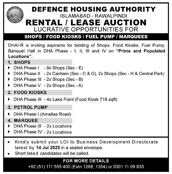 Defence Housing Authority Islamabad Tender Notice